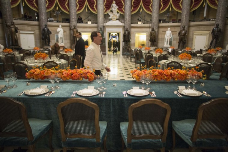 The head table for the Inaugural luncheon, which shall be held after U.S. President Barack Obama ceremonial swearing in at the U.S. Capitol, is photographed at Statuary Hall in Washington, D.C. on Jan. 21.