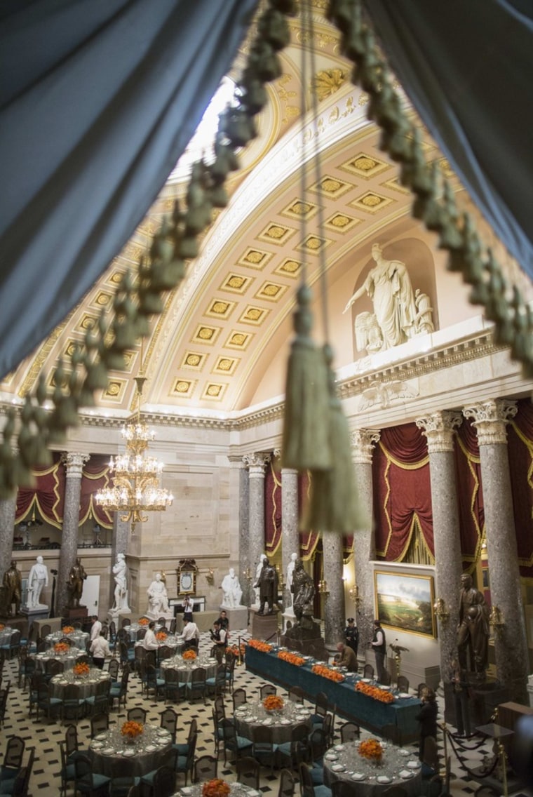 The Inaugural luncheon room, which shall be held after U.S. President Barack Obama ceremonial swearing in at the U.S. Capitol, is photographed at Statuary Hall in Washington, D.C., Jan. 21.