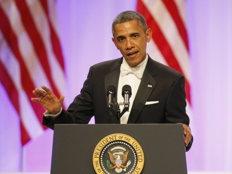 President Barack Obama speaks at the Commander in Chief's Ball during presidential inauguration ceremonies in Washington, Jan. 21, 2013.