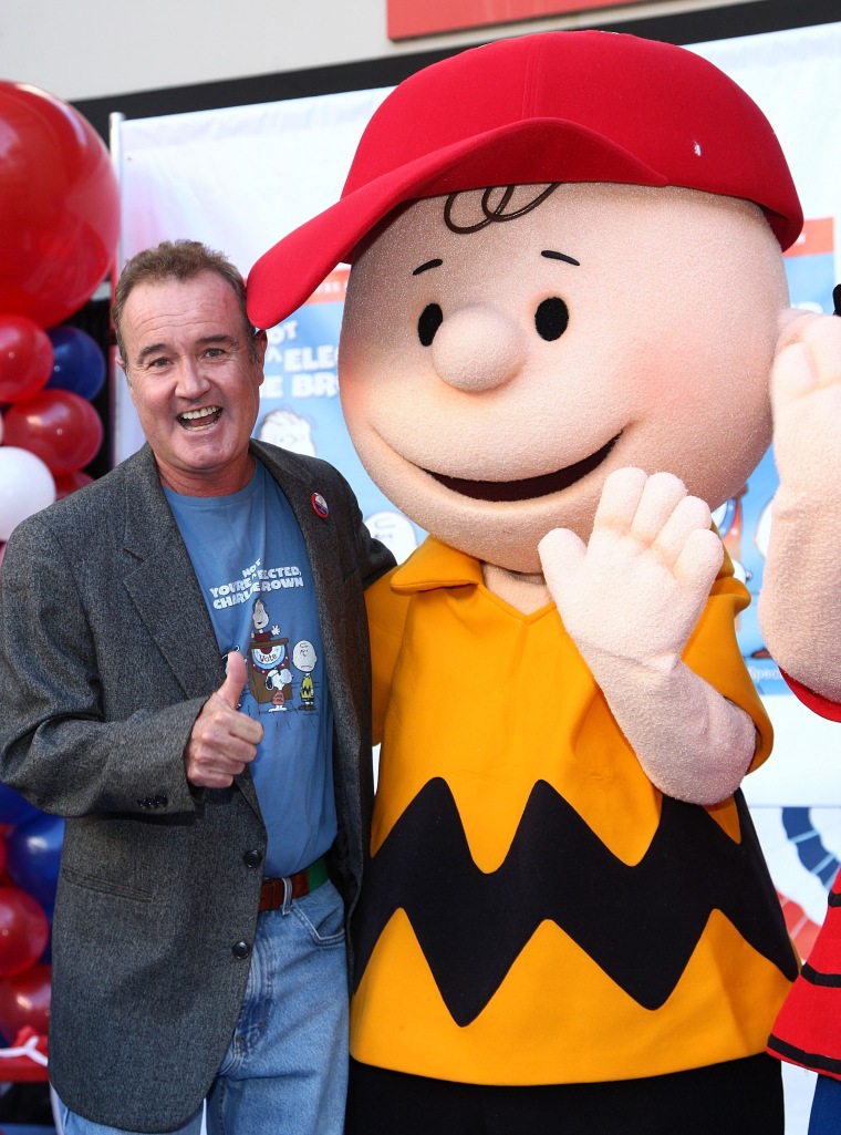 Voice actor Peter Robbins and Charlie Brown attend the DVD release for \"You're Not Elected, Charlie Brown\" in Hollywood on Oct. 7, 2008.