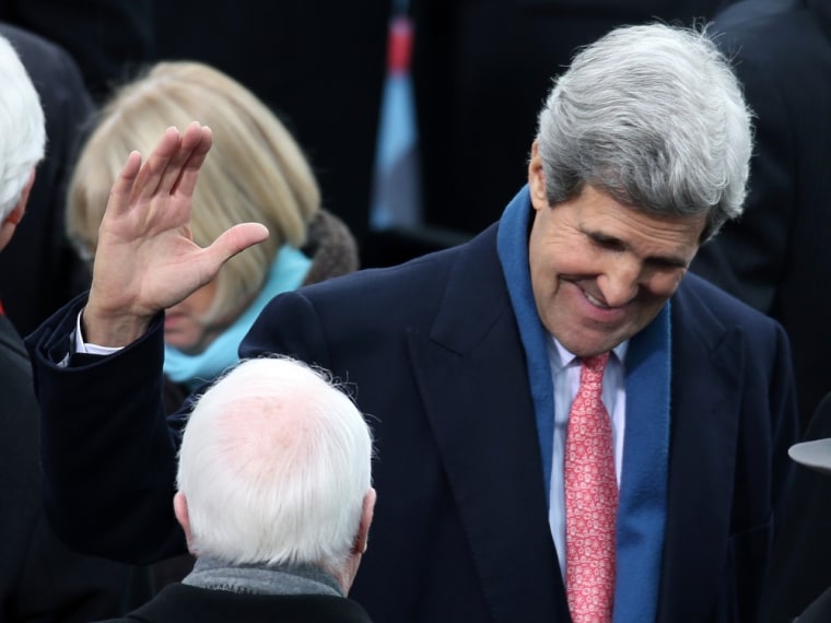 Sens. John Kerry and John McCain during the presidential inauguration on the West Front of the U.S. Capitol Jan. 21, 2013 in Washington.