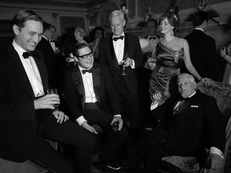 \"Mad Men's\" Ken Cosgrove (Aaron Stanton), Harry Crane (Rich Sommer), Roger Sterling (John Slattery), Joan Harris (Christina Hendricks) and Bertram Cooper (Robert Morse).