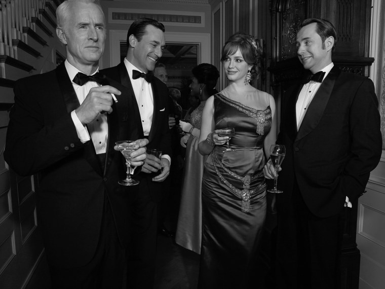 \"Mad Men's\" Roger Sterling (John Slattery), Don Draper (Jon Hamm), Joan Harris (Christina Hendricks) and Pete Campbell (Vincent Kartheiser).