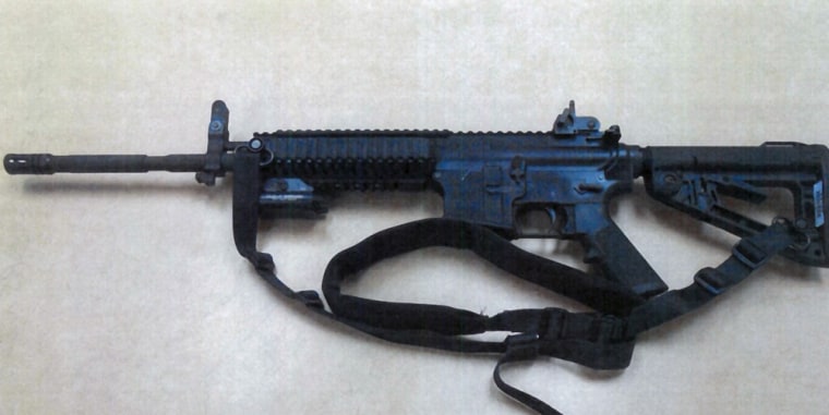 One of the 14 Colt LE6940 semiautomatic rifles purchased by the Fontana Unified School District to help provide security for the school, in California.