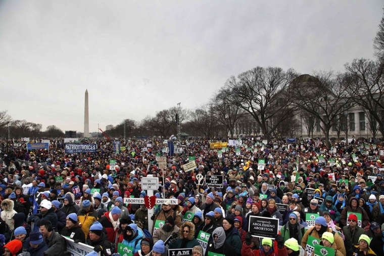 People participate in the annual March for Life rally on the National Mall in Washington, Jan. 25, 2013. The anti-abortion marchers on Friday marked the 40th anniversary of the Roe v. Wade U.S. Supreme Court ruling legalizing abortion, and Pope Benedict expressed support for the demonstrators.