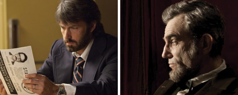 Ben Affleck in \"Argo,\" left, and Daniel Day-Lewis in \"Lincoln.\"