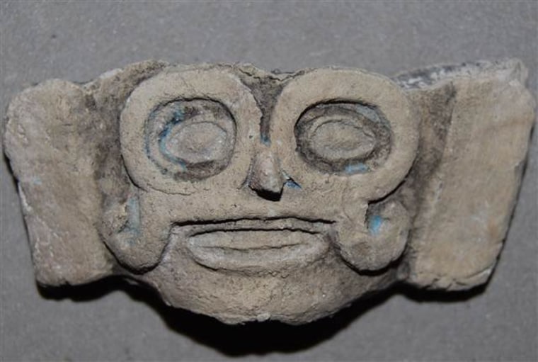 An artifact depicting Tlaloc, a pre-Columbian water god, was found at the human sacrifice site in Mexico.