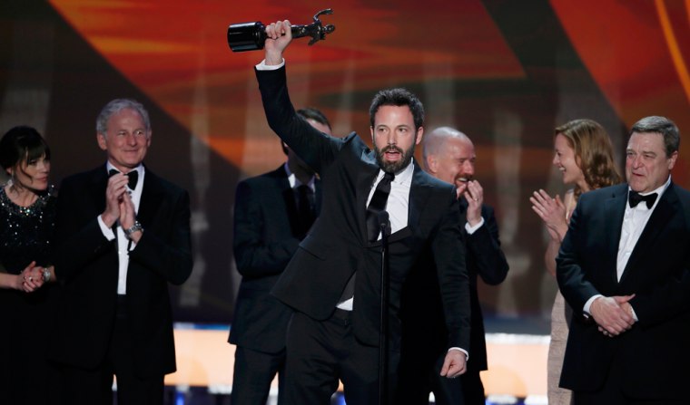 Ben Affleck accepts the award for outstanding cast in a motion picture for \"Argo.\"