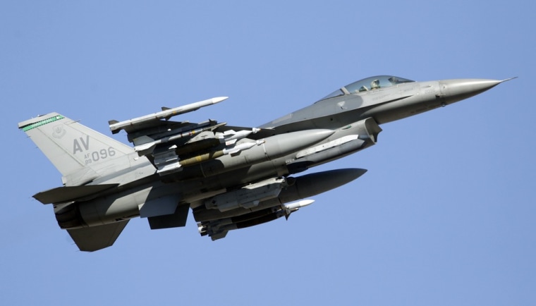 A U.S. Air Force F-16 fighter jet like the one shown flying over Aviano Air Base, Italy, is presumed to have crashed in the Adriatic Sea while on a training exercise. Aviano controllers lost contact with the plane about 8 p.m. local time Monday.