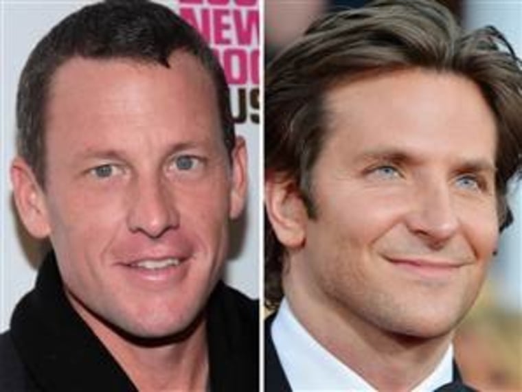 Bradley Cooper, right, says he won't play Lance Armstrong, left, in an upcoming movie.