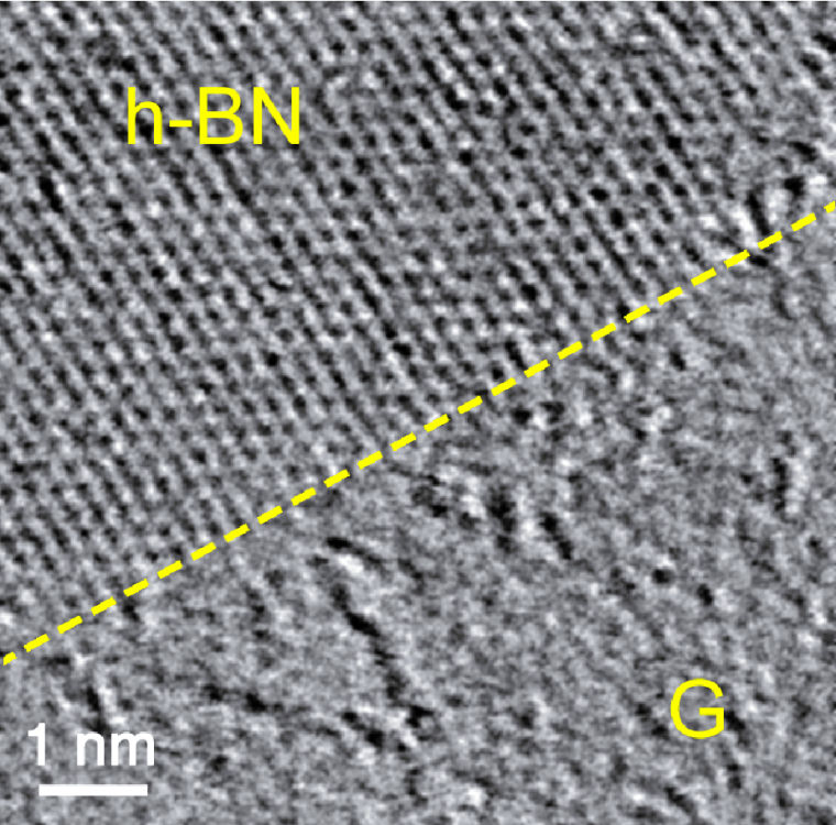 Image of transition between graphene and hexagonal boron nitride