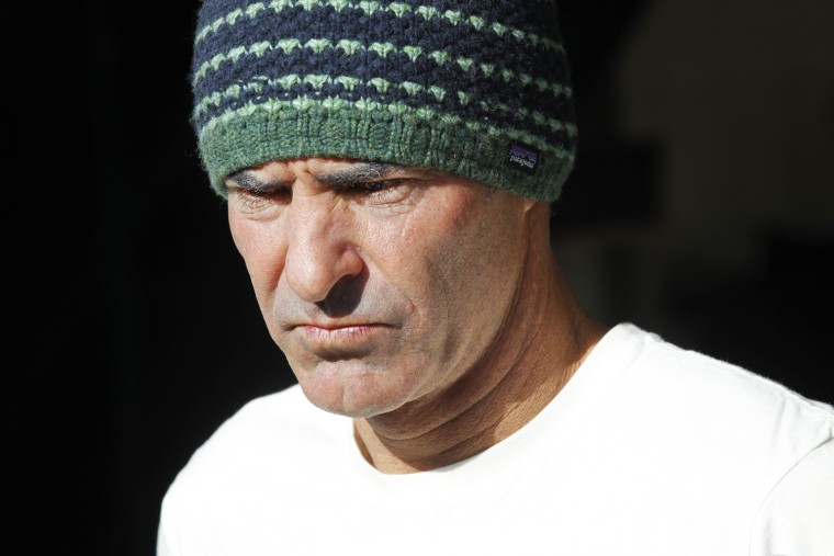 Garrett McNamara meets media before a surf session in Nazare, Portugal, on Jan. 29.
