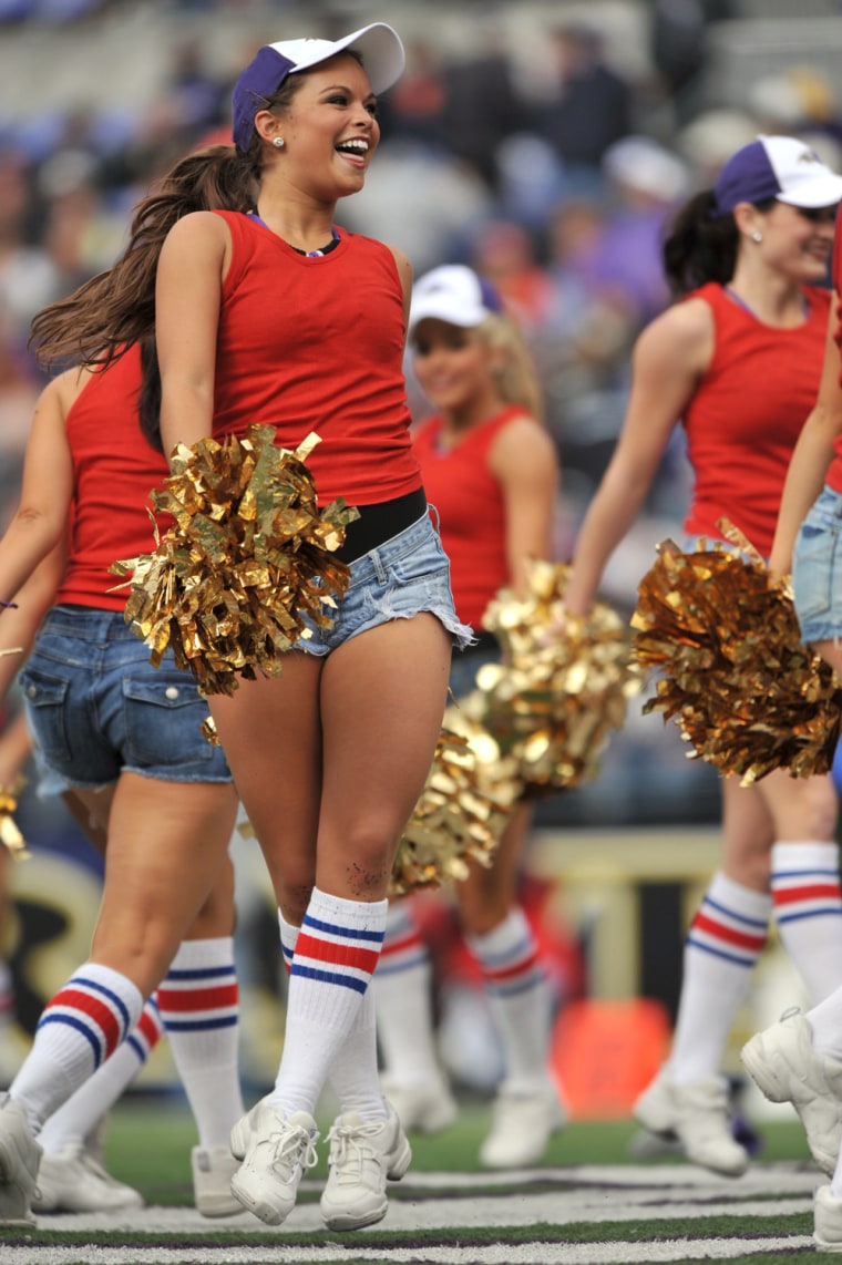 Baltimore Ravens cheerleader Courtney Lenz said she was the only veteran of three or more years on the team not selected to cheer at the Super Bowl because of minimal weight gain during the season.