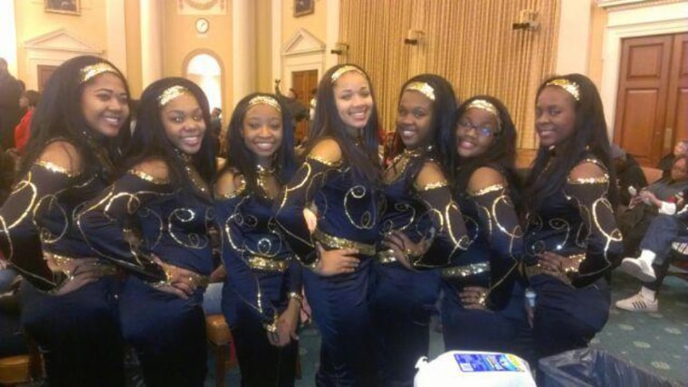 Hadiya Pendleton, center, with her school marching band in Washington a week before she was shot dead in Chicago.