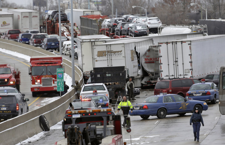 Vehicles are at a standstill after a multi-vehicle accident in Detroit on Jan. 31.