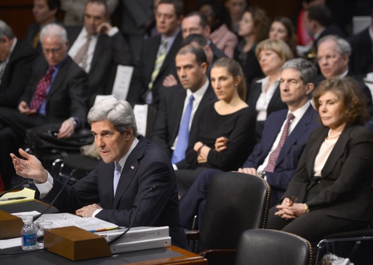 Forty-two-year later, John Kerry testifies before the Senate Foreign Relations committee for the last time as a senator during his confirmation hearing on Capitol Hill in Washington, D.C., on Jan. 24.