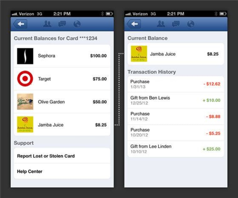 Balance and transaction history can be checked via your Facebook account.