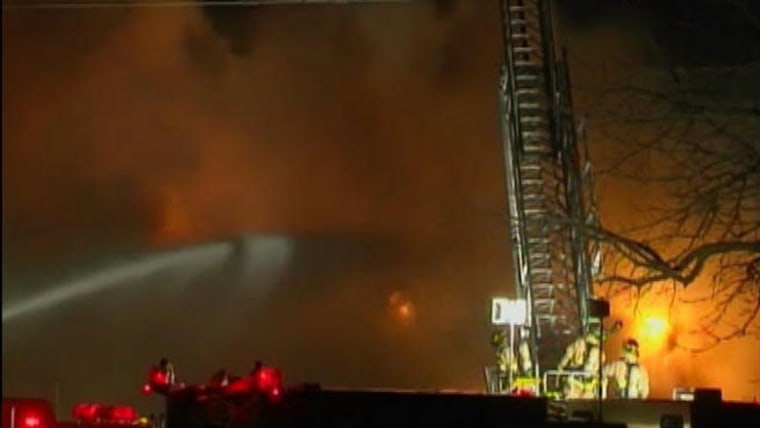 Crews fight a huge fire in Burlington, Wis., at a food processing plant on Thursday, January 31.