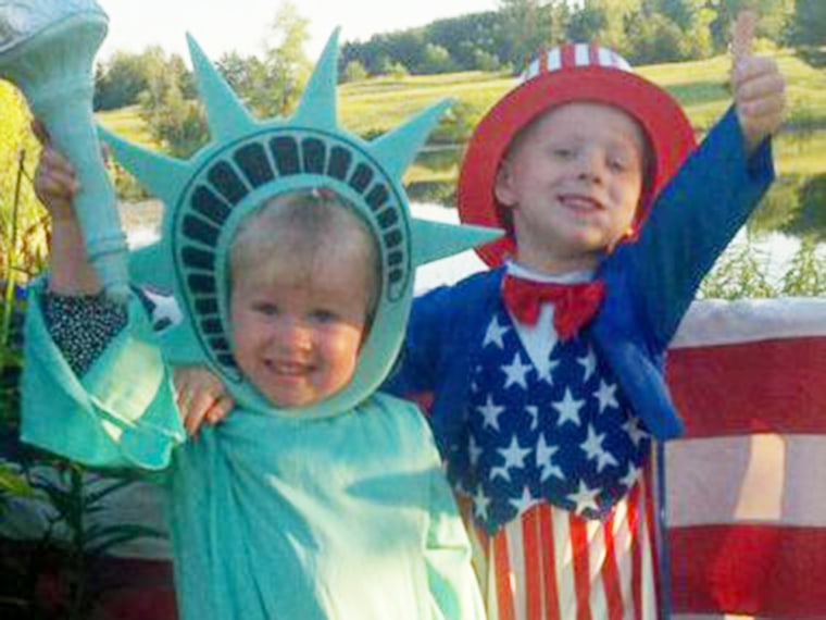 The Mulheron kids do their best Lady Liberty and Uncle Sam.