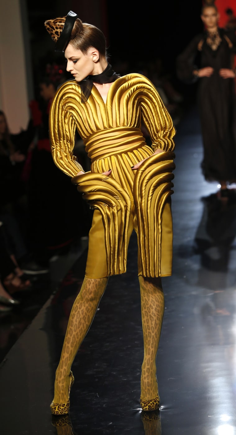 A model wears a creation for Jean-Paul Gaultier's Haute Couture Fall-Winter 2013-2014 collection on July 3, 2013.