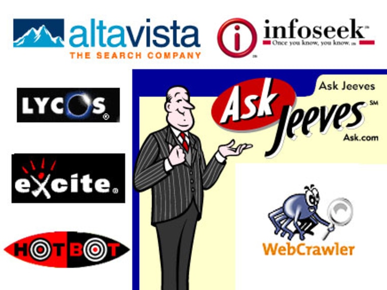 AltaVista, Infoseek, Lycos, Excite, Ask Jeeves, HotBot logos