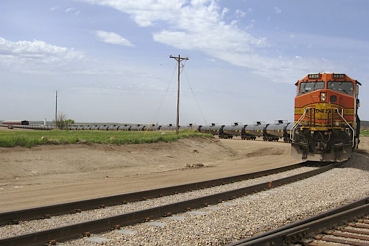 A train leaves Rangeland Energy's crude oil loading terminal in June 2012 near Epping, N.D. Sapped inventories of crude oil in the U.S. may be partly ...