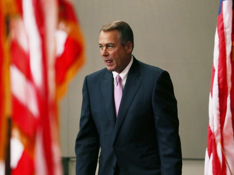 House Speaker John Boehner arrives to speak to the media during his weekly news conference on Capitol Hill, July 11, 2013 in Washington.