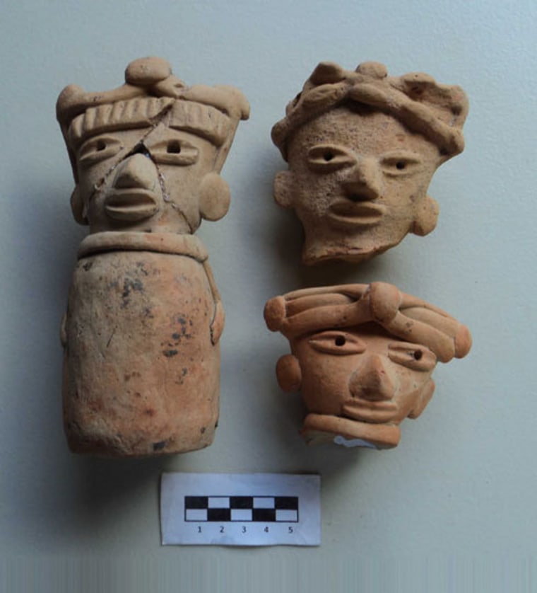 These pre-Columbian artifacts were found in Jaltipan, Mexico.