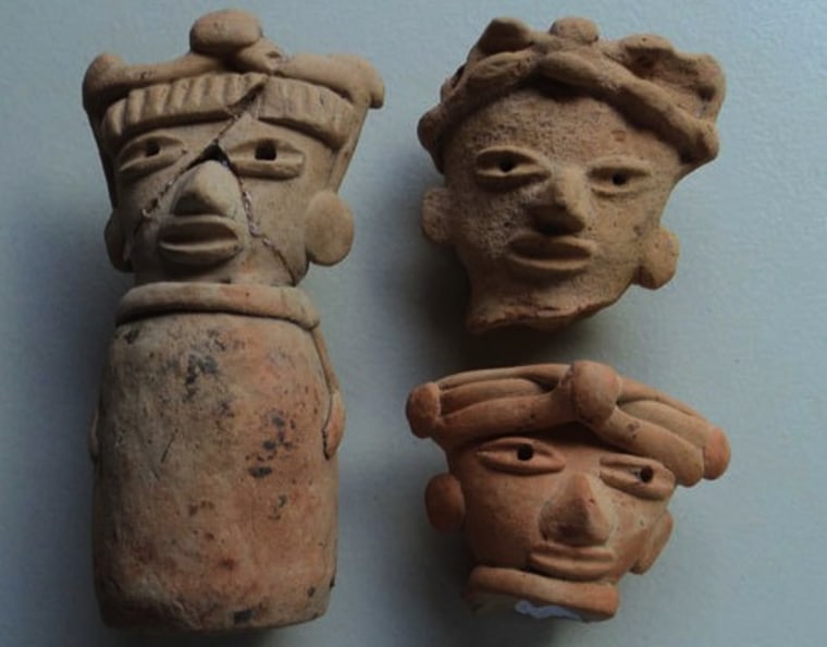 These pre-Columbian artifacts were found in Jaltipan, Mexico.