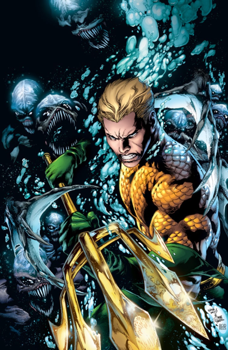 In this comic book image released by DC Comics, Aquaman is shown. Wonder Woman, Firestorm, Captain Atom and Aquaman are among the DC Comics characters...