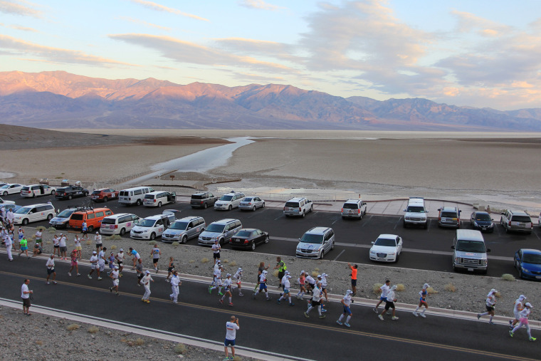 The first of three waves of runners start at the AdventurCORPS Badwater 135 ultra-marathon race on July 15, 2013 in Death Valley National Park, Calif.