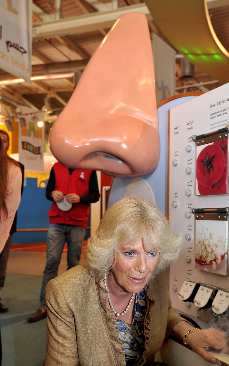 Image:  Camilla talks with kids at a children's museum on March 12, 2013 in Amman, Jordan.