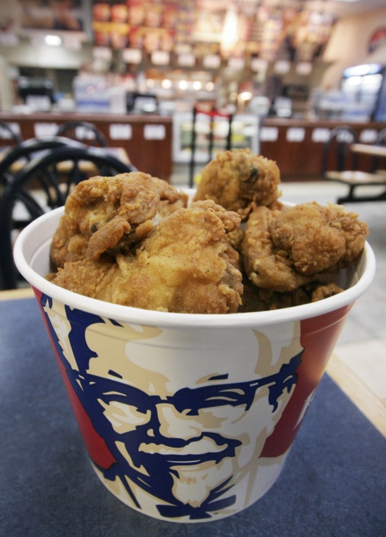 A bucket of Kentucky Fried Chicken is seen at a KFC restaurant in New York on Thursday, Oct. 26, 2006. On Monday, Oct. 30, at a news conference in New...