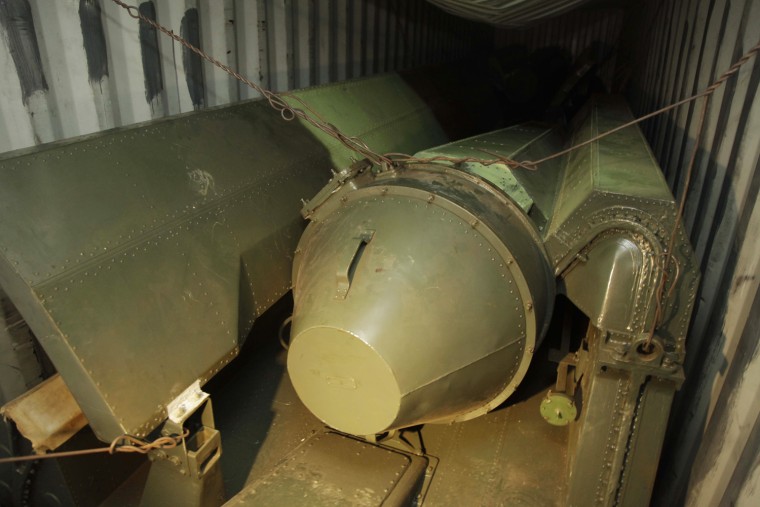 Military equipment is seen in containers aboard the North Korean-flagged vessel on Tuesday.