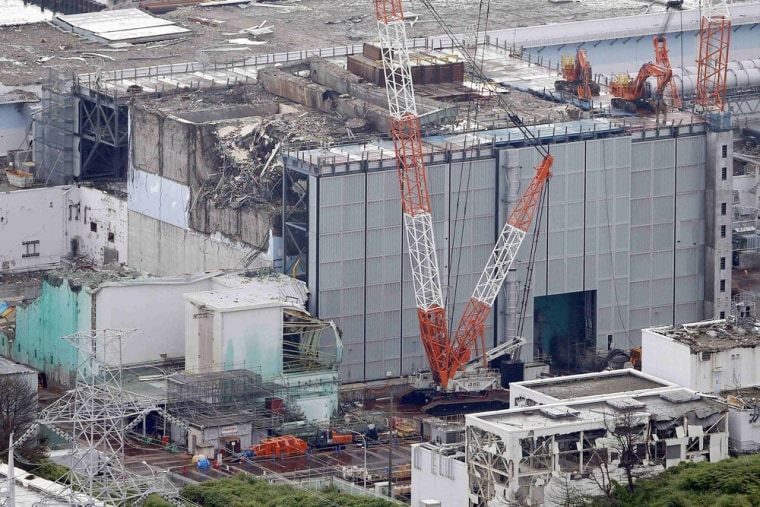 An aerial view shows the No.3 reactor building at Tokyo Electric Power Co. (TEPCO)'s tsunami-crippled Fukushima Daiichi nuclear power plant on Thursday.