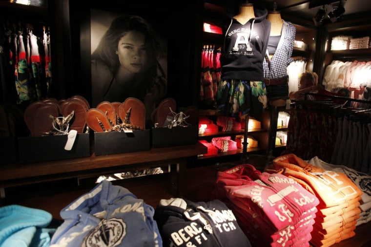 Clothes are seen on display at an Abercrombie & Fitch store in New York, in this June 16, 2010 file photo.