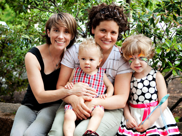 Marcie and Chantelle Fisher-Borne with their children, Eli and Miley, on Mileyâ€™s birthday.