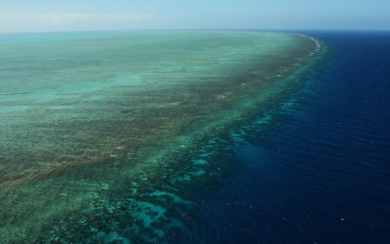 An aerial view of The Great Barrier Reef in Cairns, Australia. The bombs were dropped roughly 16 nautical miles south of Bell Cay in the Great Barrier Reef Marine Park.