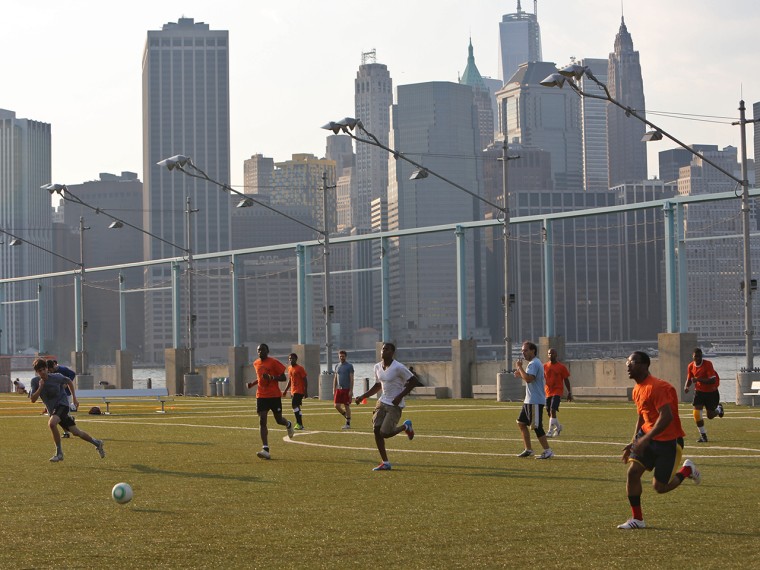Street Soccer in Brooklyn Bridge Park on July 17 in New York City.