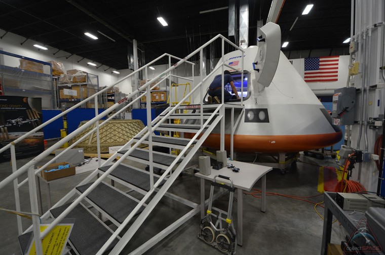 Boeing's new model of the CST-100 spacecraft as seen at the company's Houston Product Support Center in Texas.