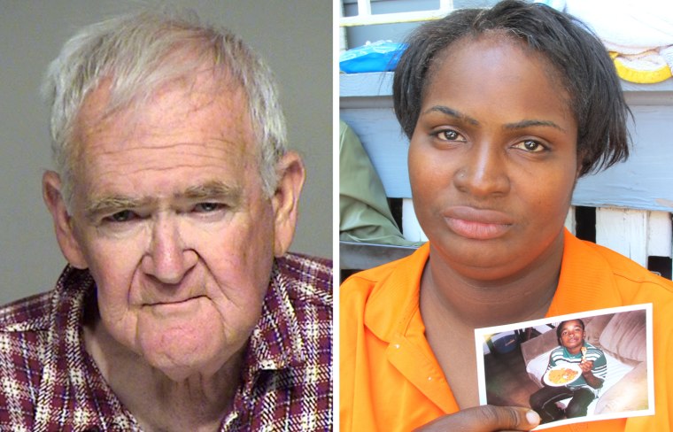John Henry Spooner, left, was sentenced for fatally shooting his 13-year-old neighbor, Darius Simmons, whom he suspected of burglary. Patricia Larry, right, is pictured holding a photo of her son.