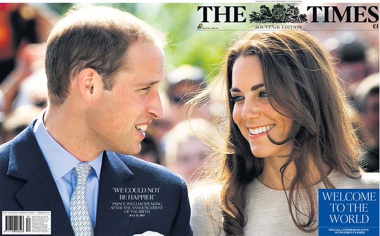 The Times used a wrap-around picture of the royal couple on its front and back cover.