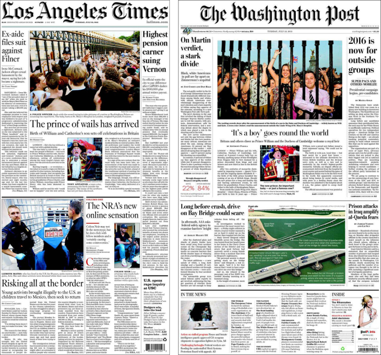 Pictures of well-wishers made the front pages of the Washington Post and LA Times.