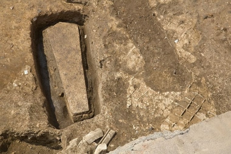 An intact stone coffin found in the ruins of Grey Friars, the monastery where Richard III was buried.