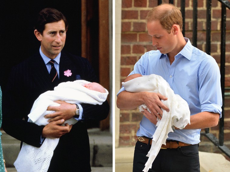 Then and now: Prince Charles and Prince Williams are photographed with their newborn sons.