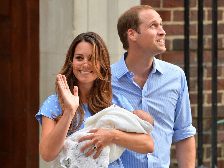 Prince William and Catherine, Duchess of Cambridge show their new-born baby boy to the world's media, on the steps outside the Lindo Wing of St Mary's...