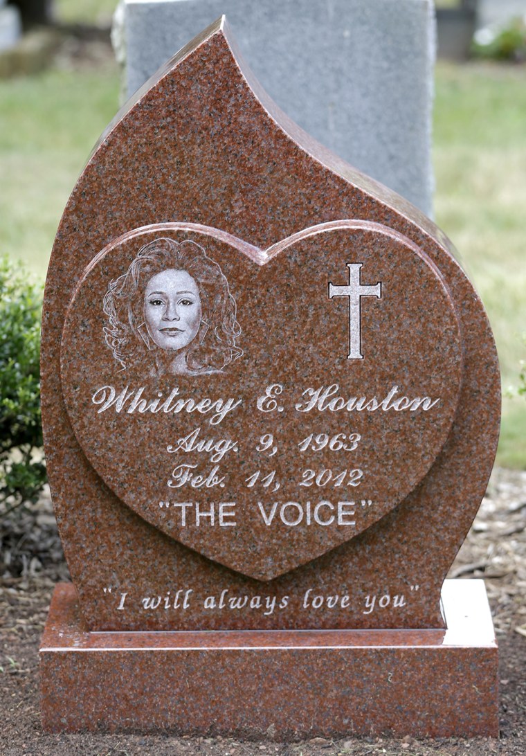 The new headstone at the grave of singer Whitney Houston.