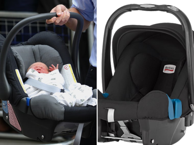 Prince William and Catherine, Duchess of Cambridge' newborn baby boy seen in a car seat outside the Lindo Wing of St. Mary's Hospital in London on July 23.