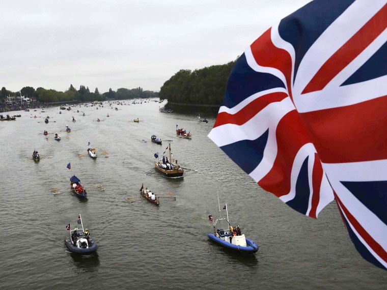 Pleasure boats of all shapes and sizes muster on the River Thames, in celebration of the Queen's Diamond Jubilee, near Putney Bridge in London June 3,...