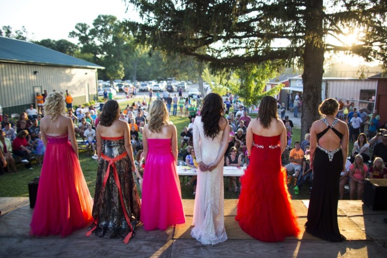 Contestants in the Miss Calhoun County Pageant line up before members of the community at the Calhoun County Expo in Rockwell City on July 10.